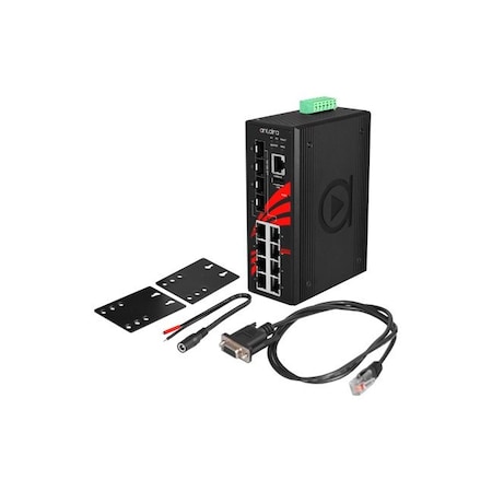 Antaira 12-Port Industrial Gigabit Light Layer 3 Managed Ethernet Switch, w/8-10/100/1000Tx + 4-100/1000 SFP LMX-1204G-SFP